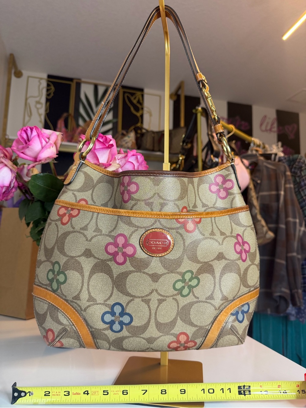 Coach F22223 Signature C Multicolor Flower Floral Shoulder Bag Hobo Y2K vintage